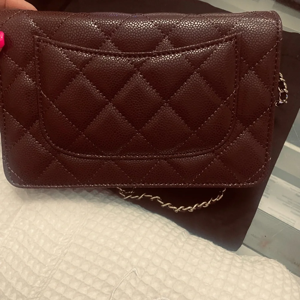 🔥🔥 Chanel Merlot wine Quilted Crossbody Bag Wallet on chain Vegan leather - Picture 2 of 7
